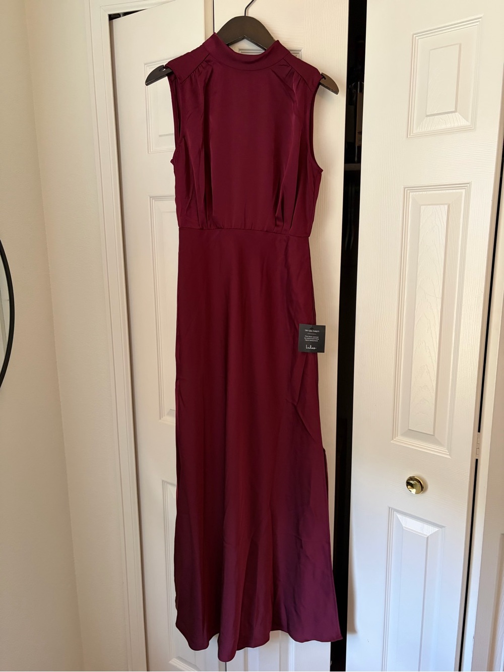 Lulu's Sleeveless High-Neck Maxi Dress in Burgundy